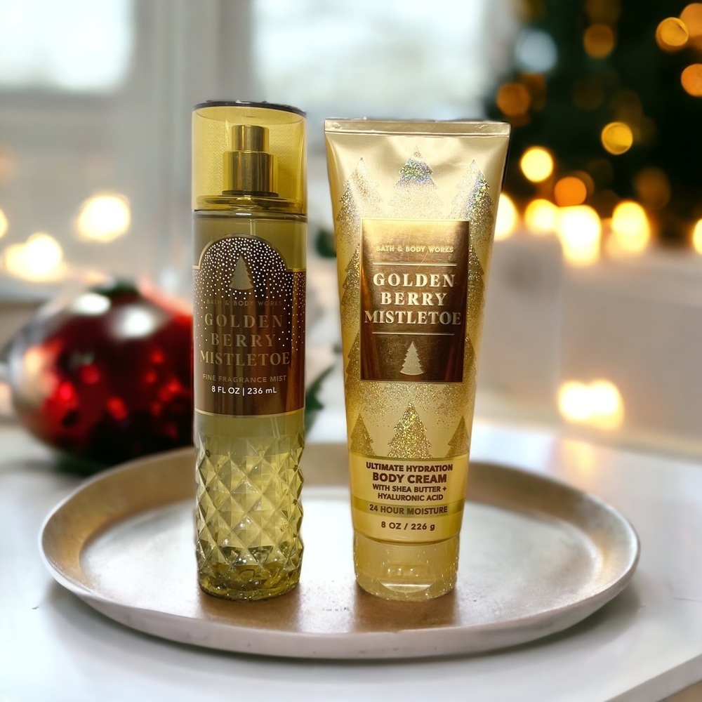 Bath and Body Works Golden Berry Mistletoe Body Care Gift Set Nwt